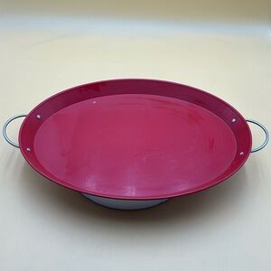 Red and silver metal large oval serving tray, Christmas, 4th of July, summer